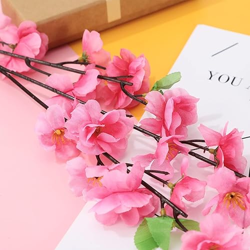 Miniatura 4 de 10PCS Artificial Cherry Blossom Branches Silk Spring Peach Blossom Fake Flowers Arrangements for Home Wedding Decoration Rosa,5pcs