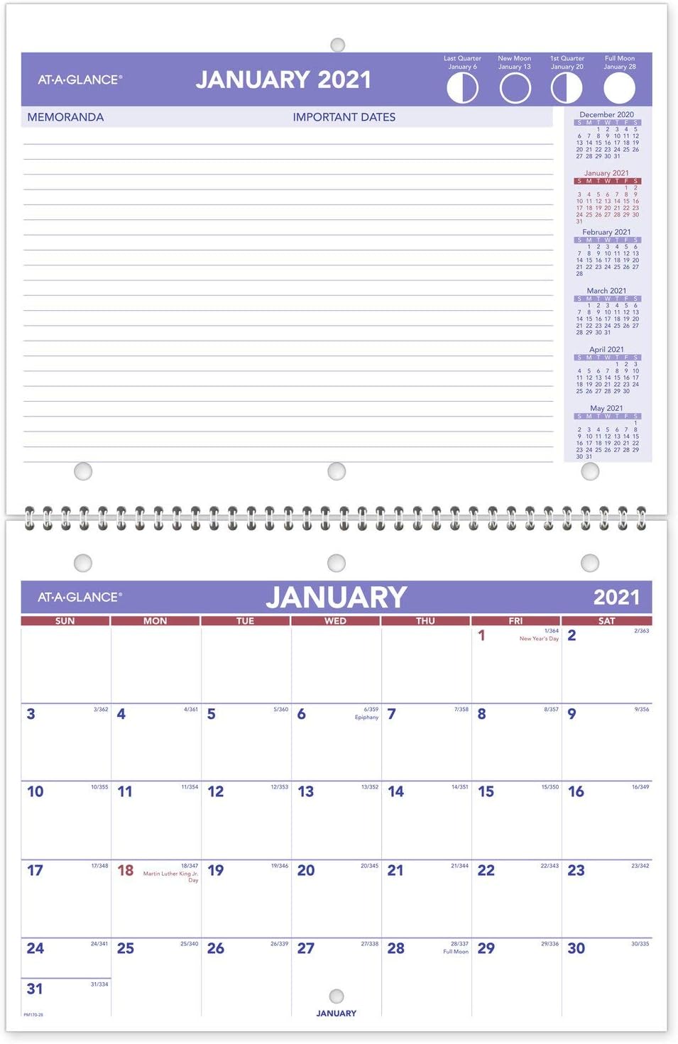 2021 Wall & Desk Calendar by AT-A-GLANCE, 8-1/2" x 11", Small, Wirebound (PM1702821)