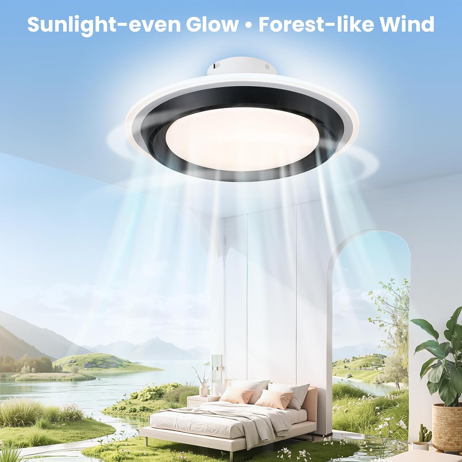 Bladeless Low Profile Ceiling Fan with Light - 19.7" Small Ultra-Thin Smart Fan Light Combo, 20dB Quiet, Remote Control, Bedroom Safe for Kids/Pets, No Blades to Clean, Black