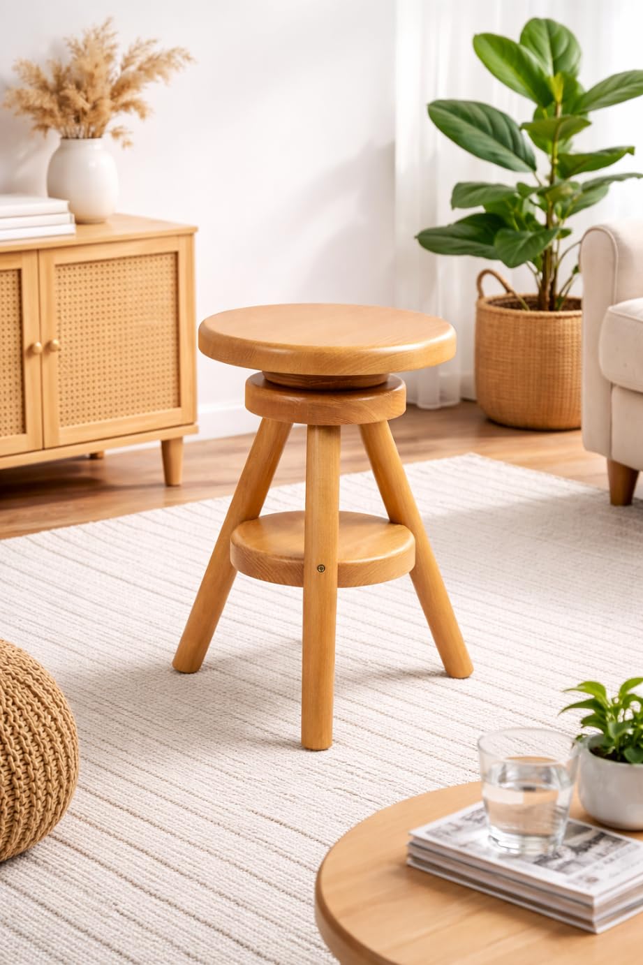 Magnetic Mobel® Hocker Massiv Schemel Stuhl Sitzmöbel Buche Drehhocker Barhocke 52-70cm (Erle)