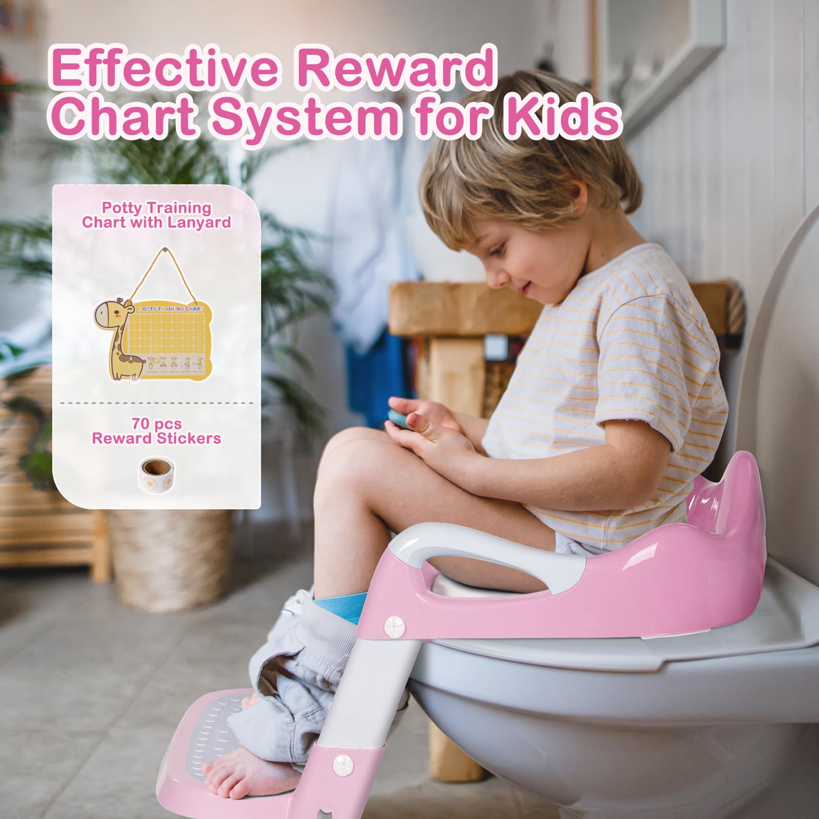 BRINJOY Töpfchentrainingssitz mit Tritthocker, Leiter, Töpfchentoilettensitz mit Töpfchentrainingstabelle und gepolstertem Griff, Kinder-Töpfchentraining, Toilettenstuhl für Mädchen und Jungen, mit