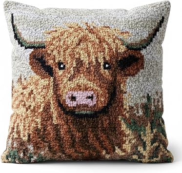 CCWROAN Highland Cow Cushion Covers Craft Kits Animal Latch Hook Kits for