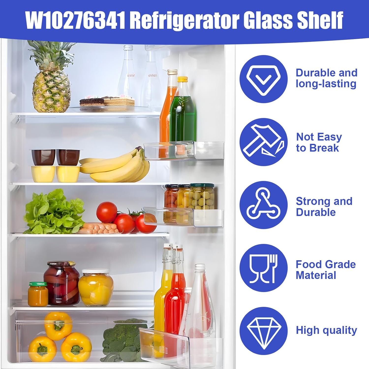 W10276341 Glass Shelf Refrigerator Parts Compatible Kenmore, Whirlpool, Refrigerator Glass Shelf Replace 2309523, 2309560, W10167066, WPW10276341