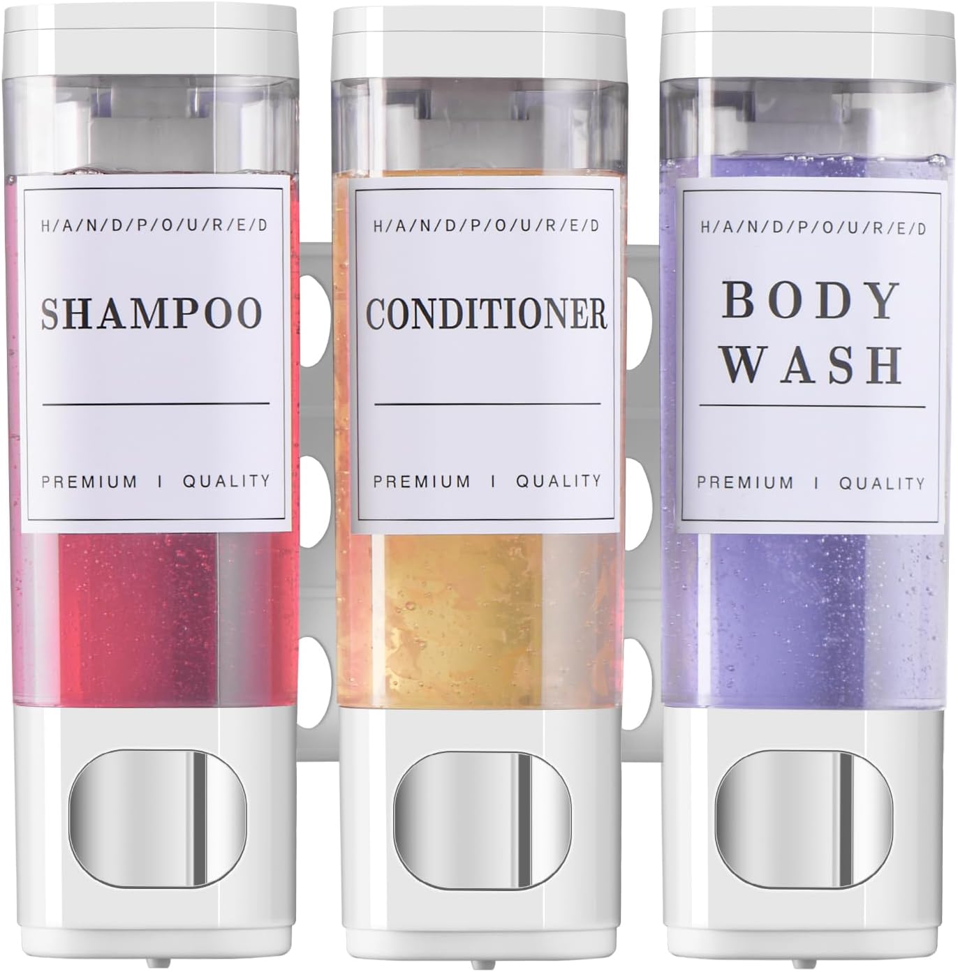 Shower Soap Dispenser Wall Mounted No Drill Shampoo Dispenser for Shower Wall Shampoo and Conditioner Dispenser Bathroom Hotel 3 * 300ml White with Labels