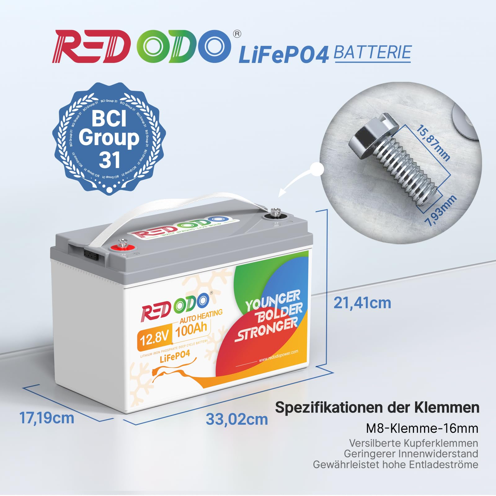Redodo 2024 Verbesserte selbstheizende 12V 100Ah LiFePO4-Batterie, integriertes 100A BMS mit Heizung, unterstützt niedrigen Temperaturen (-4℉/-20℃) Laden, 4000+ Tiefe Zyklen, perfekt für Wohnmobile