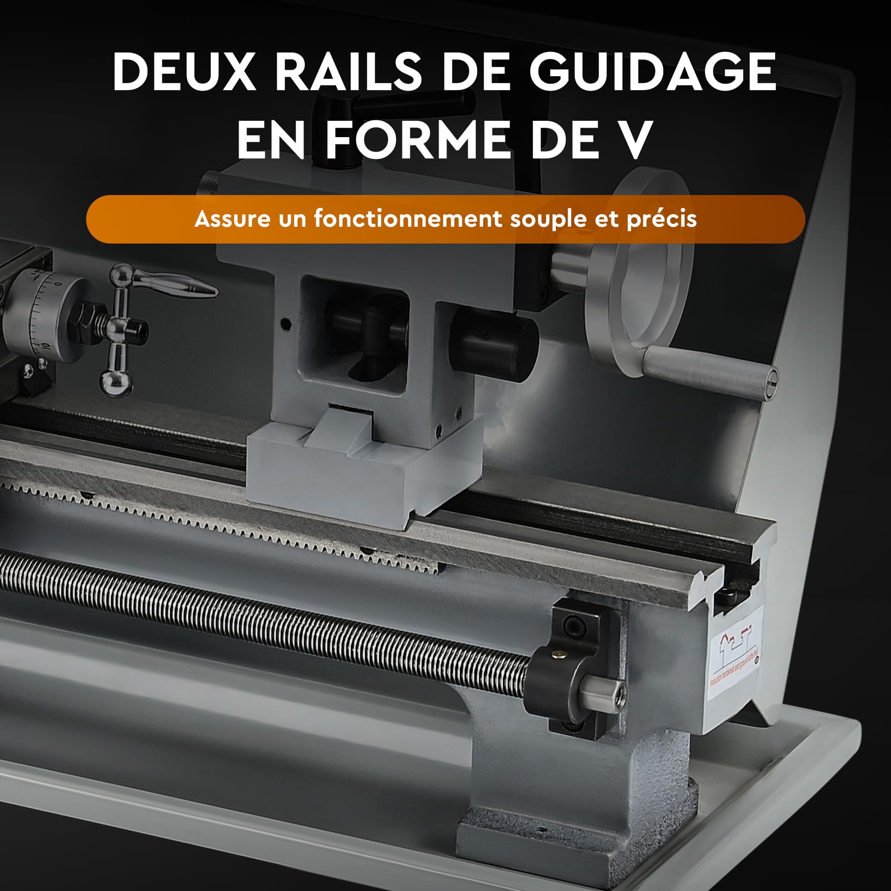 CREWORKS 600W Mini Tour à Métaux d'Établi 21x35 CM avec Mandrin à 3 Mâchoires Vitesse de Broche Max. 2250 tr/min Réglage Progressif pour Filetage Tournage Filetage