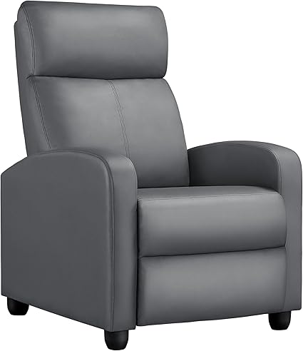 Yaheetech Recliner Chair PU Leather Recliner Sofa Home Theater Seating with Lumbar Support Overstuffed High-Density Sponge Push Silver Gray Recliners