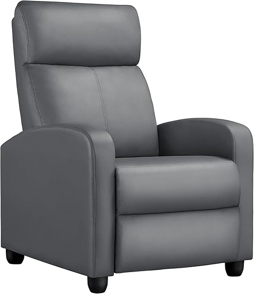 Yaheetech Recliner Chair PU Leather Recliner Sofa Home Theater Seating with Lumbar Support Overstuffed High-Density Sponge Push Silver Gray Recliners