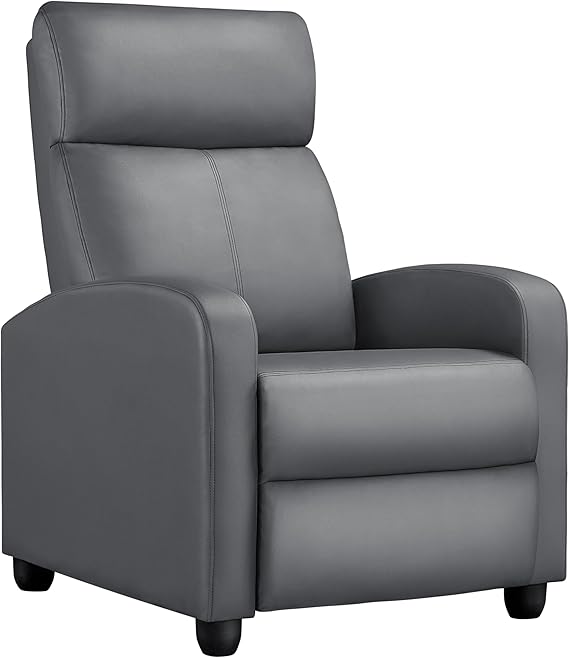Yaheetech Recliner Chair PU Leather Recliner Sofa Home Theater Seating with Lumbar Support Overstuffed High-Density Sponge Push Silver Gray Recliners