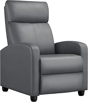 Yaheetech Recliner Chair PU Leather Recliner Sofa Home Theater Seating with Lumbar Support Overstuffed High-Density Sponge Push Silver Gray Recliners