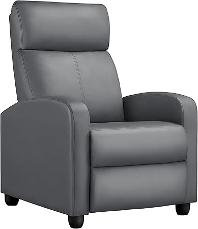 Yaheetech Recliner Chair PU Leather Recliner Sofa Home Theater Seating with Lumbar Support Overstuffed High-Density Sponge Push Silver Gray Recliners