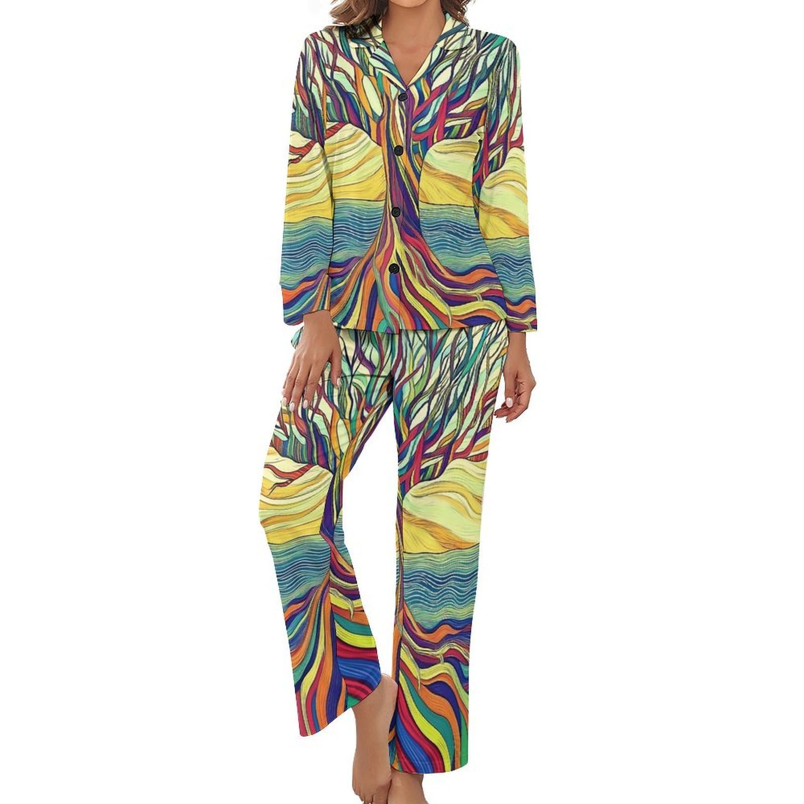 Pyjama femme ouvert devant à boutons ensemble confortable pour la nuit - 8