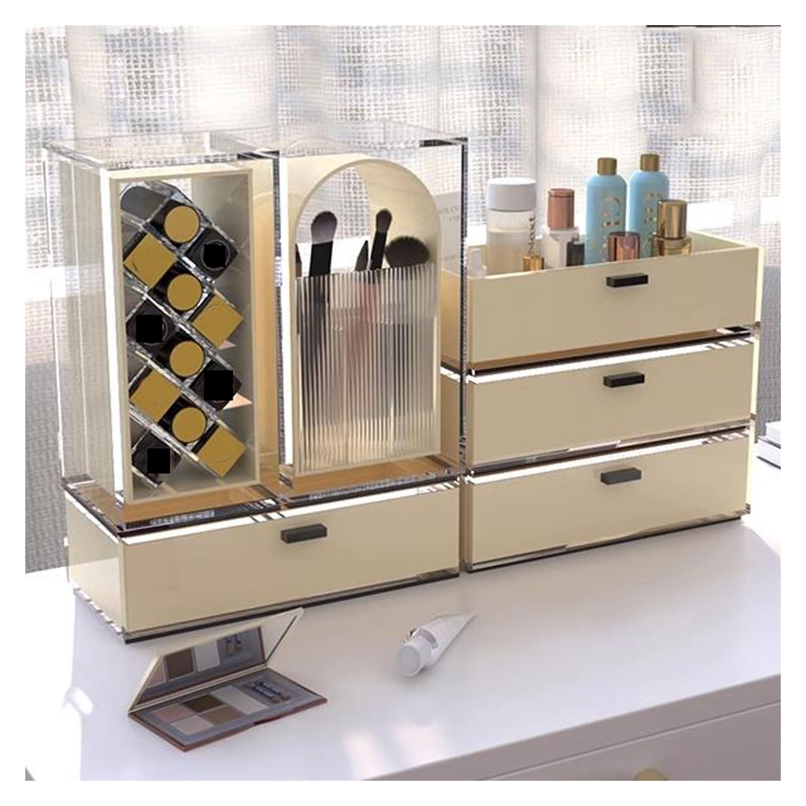 ZYYANSHOP Acrylic Large Cosmetic Makeup Organizer Dustproof Water Proof Cosmetics Storage Display Case with Drawers, Skincare Box Holder for Lipsticks, Brushes, Jewelry Cosmetic Storage Box(Beige)