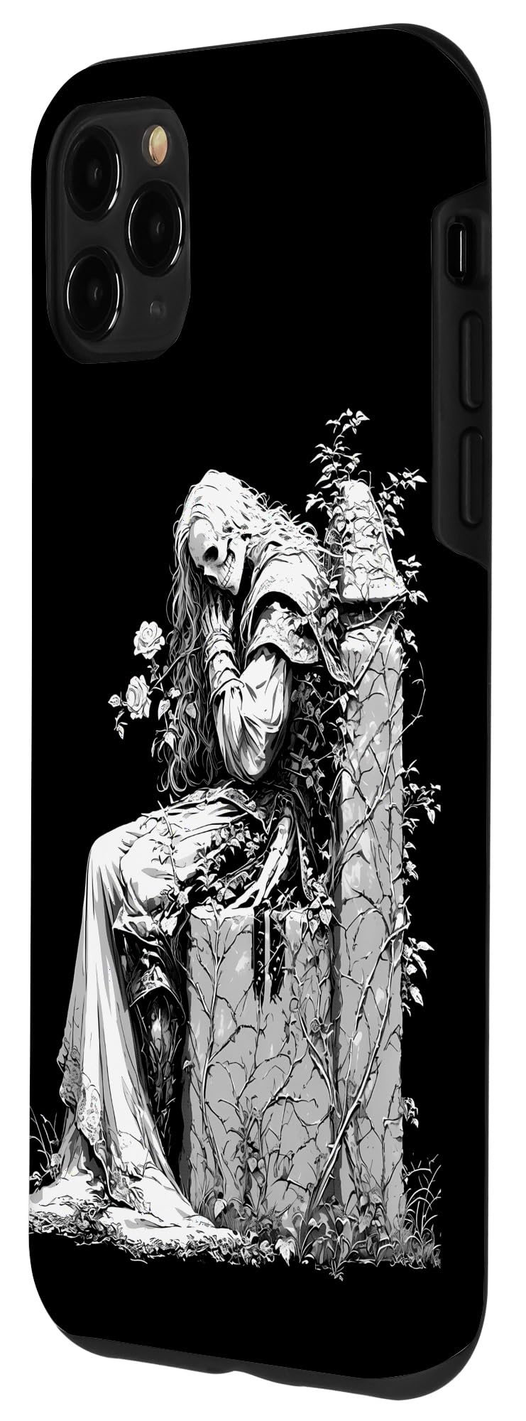 iPhone 11 Pro Max Satanic Skull Rose Gothic Skeleton Holding Rose Case - Image 2