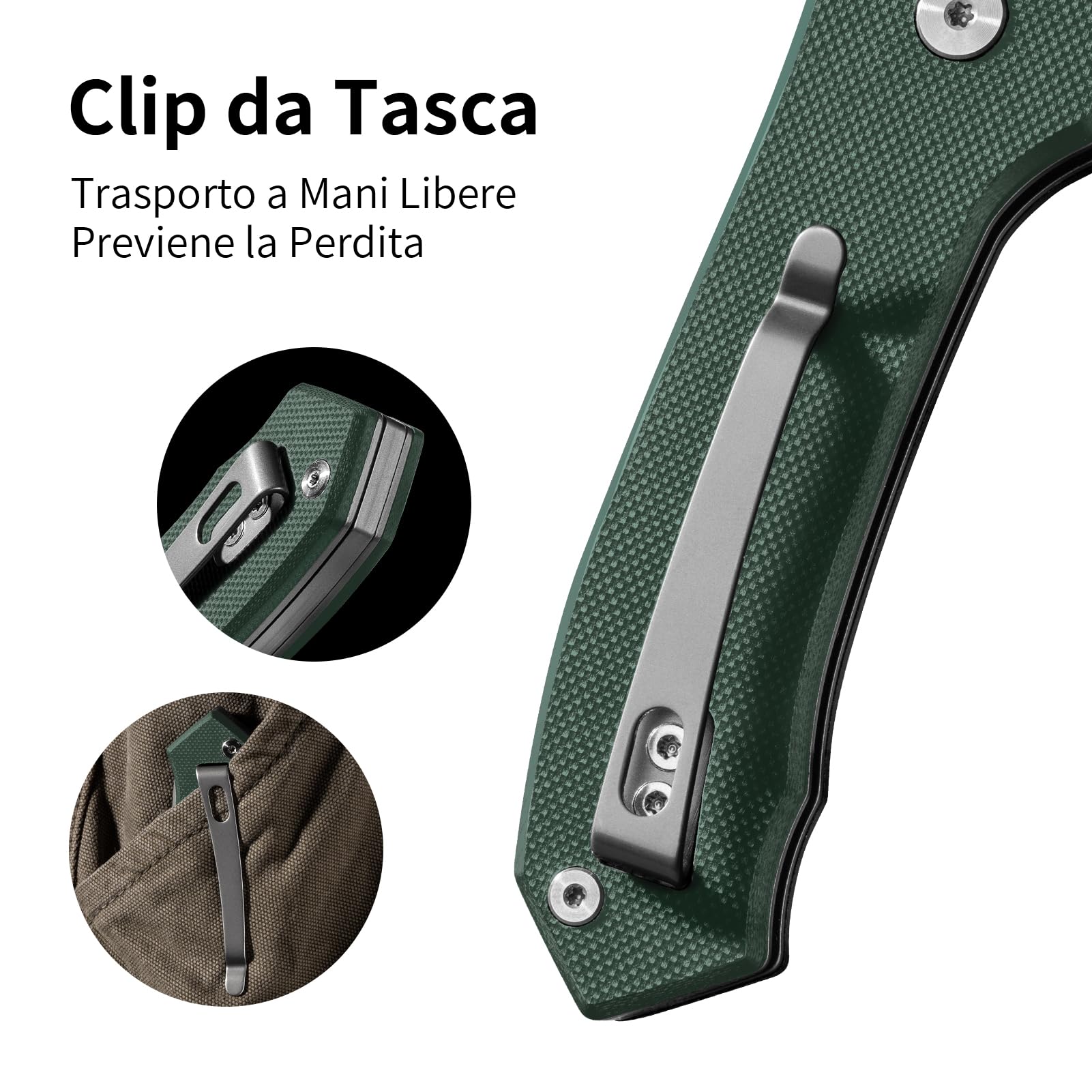 7,25 cm Coltello Tascabile, Coltello Pieghevole con Manico G10 e Lama in Acciaio VG10, Clip Da Tasca Per Trasporto Profondo, Coltelli Pieghevoli,Coltelli Da Tasca,Per Uomo Regalo,Verde