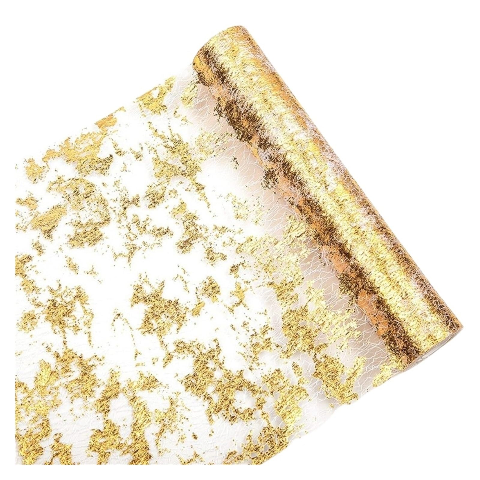 Chiffon Table Runner Sparkle Metallic Runner Glitter Sequin Thin Foil Mesh Roll Snowflake Flag Tablecloth Party Decor(Gold)