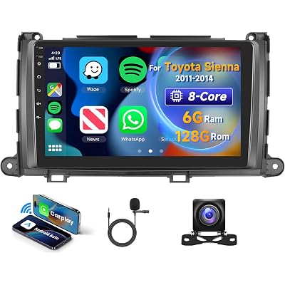 [8 CORE 5G WiFi 6G+128G] for Toyota Sienna 2011-2014 Car Radio with Wireless Carplay/Android Auto,9" Android 15 IPS Touch Screen Car Stereo,Bluetooth,GPS,SWC,DSP+HD Backup Camera
