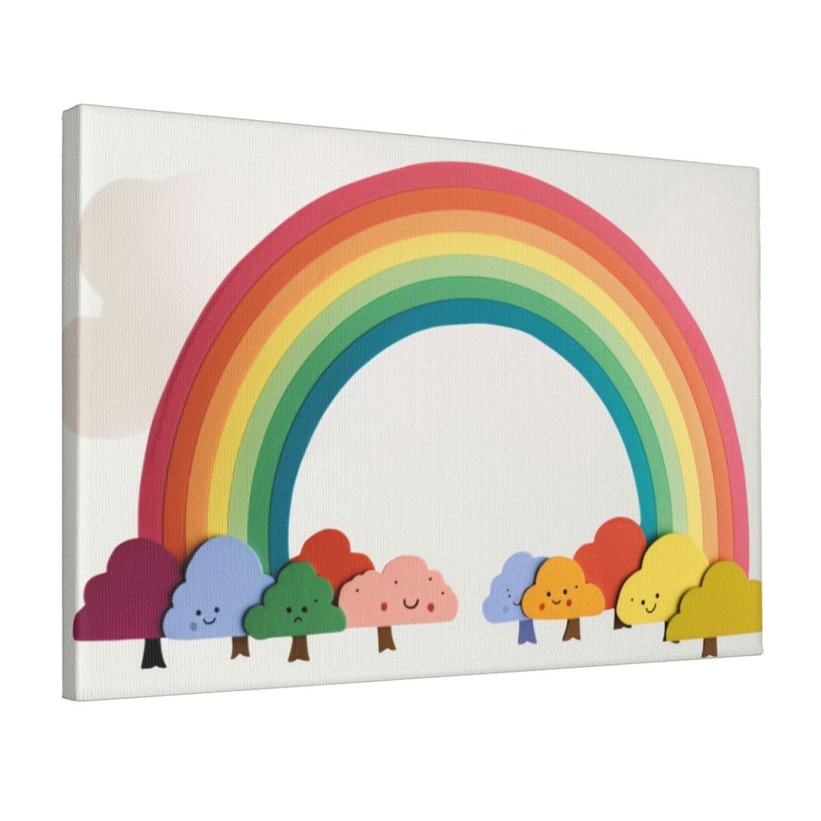 YKLJG Small rainbow Printed Wall Art Canvas Prints 45x30 CM Wooden Framed Picture Painting Artwork for Bedroom Kitchen Home Office Decor