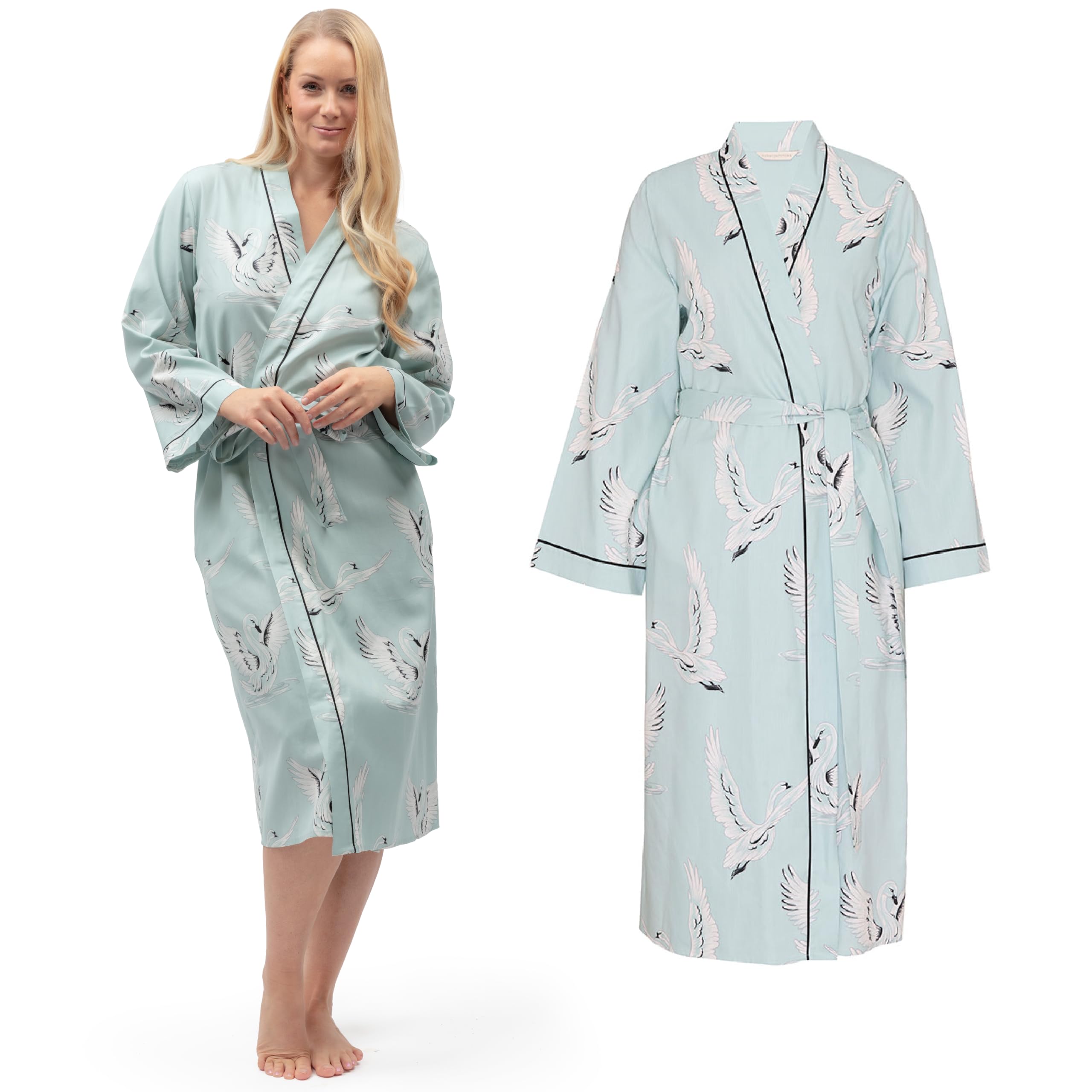 Cyberjammies Women's Grace Swan Grace Swan Print Dressing Gown | Soft Cotton Modal Long Dressing Gown, Breathable Nightwear & Pyjamas