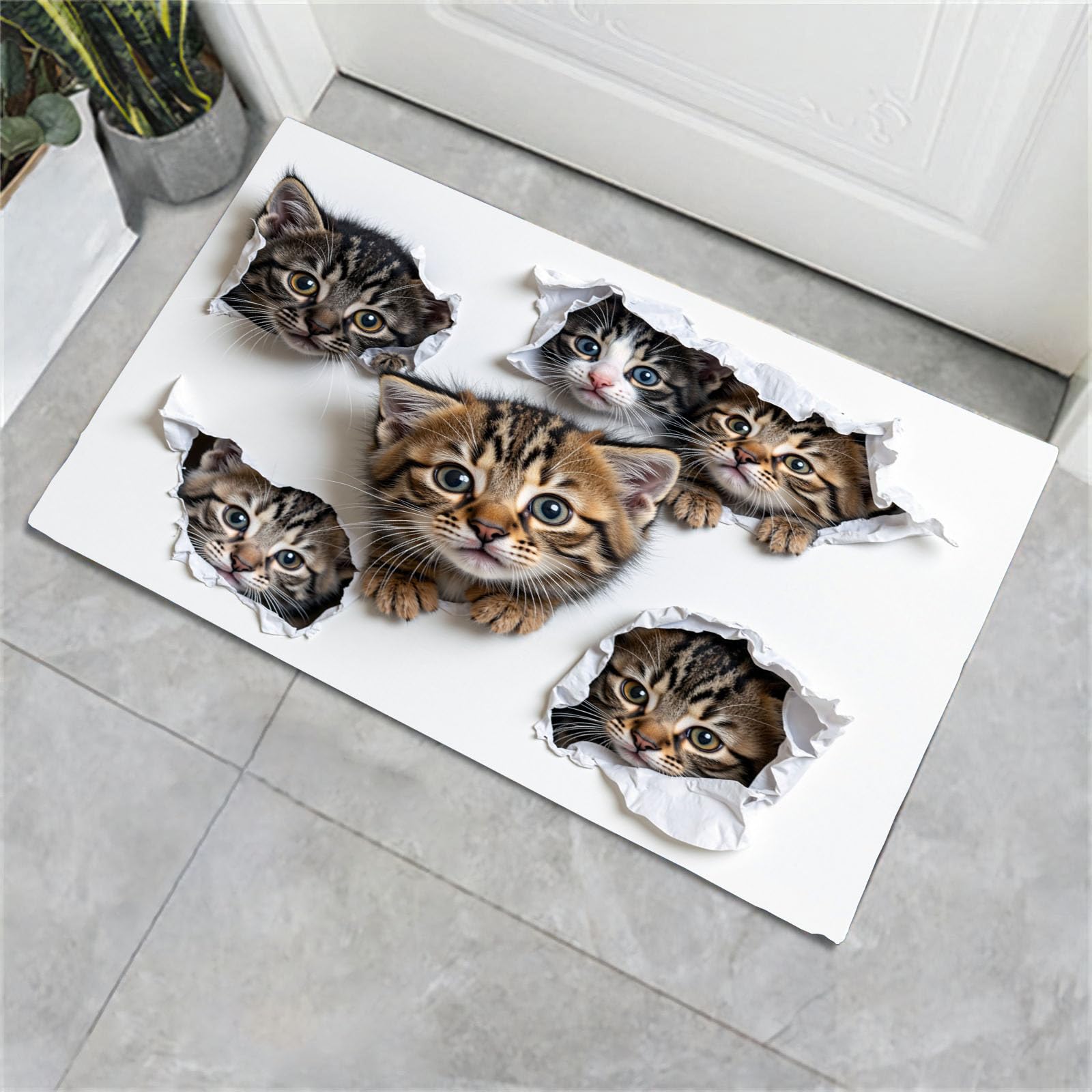 90 x 150 cm, paillasson d'entrée intérieur et extérieur, Tapis Animaux 3D Chat Mignon Qui Regarde, Tapis de Sol résistant à la décoloration, Profil Bas, Facile à Nettoyer Brun