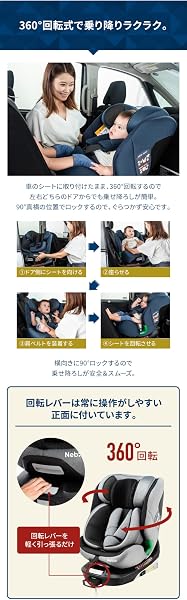 Nebio チャイルドシート 新生児 回転式 0歳から12歳頃まで ISOFIX R129適合 ジュニアシート ロングユース 赤ちゃんグッズ ベビーグッズ 出産祝い リクライニング 360° 洗える 取付簡単 ターンピット ネビオ - 3