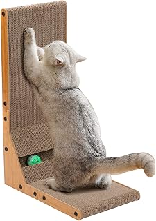 Awolf L Shape Cat Scratcher, 23.6 Inch Cat Scratching Board Wall Mounted Scratch Posts for Indoor Adult Cats with Ball Toy, Protecting Furniture Cat Scratch Pad, Large