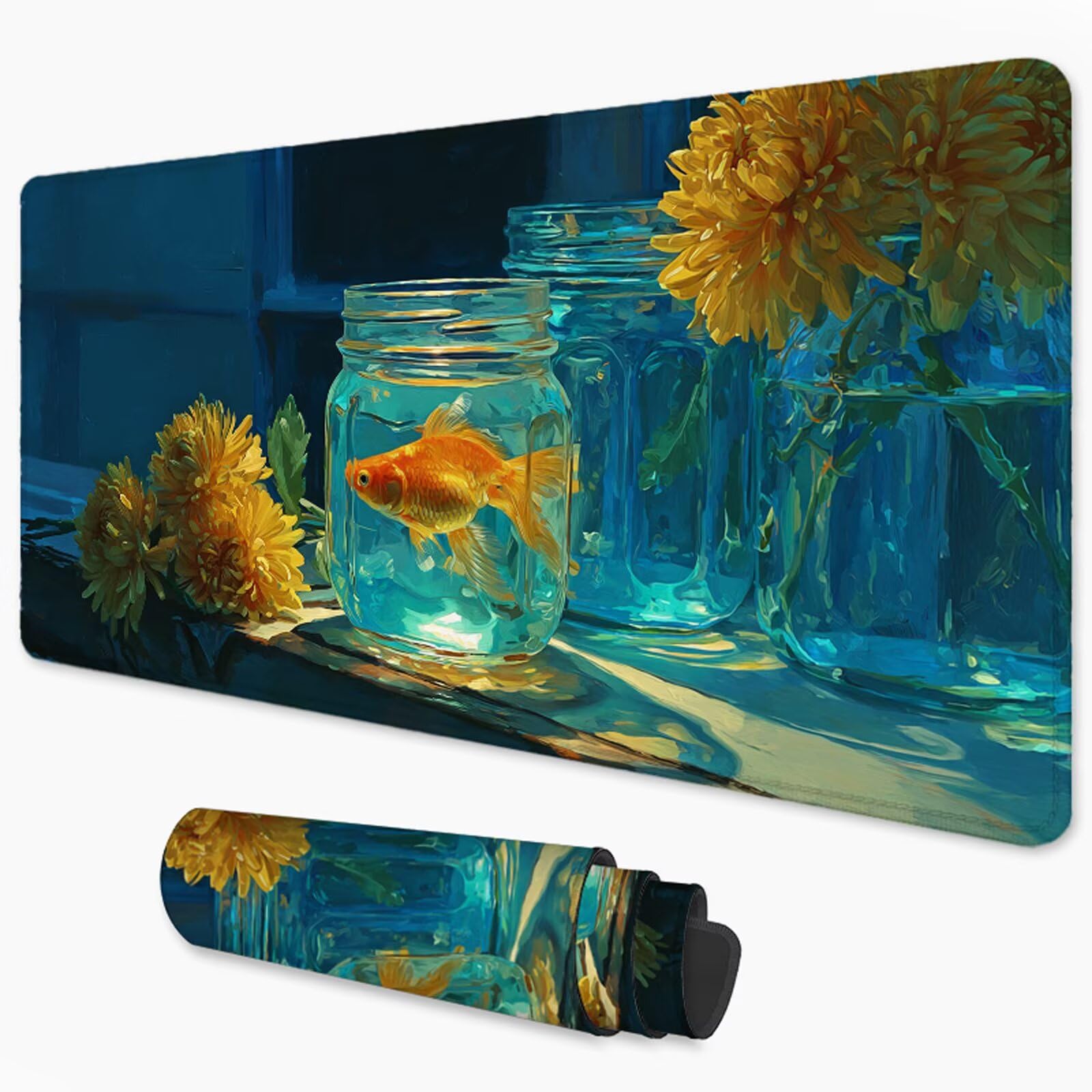 Podkładka pod mysz ryba podkładka pod mysz XXL 1200 x 600 mm chryzantema pod biurko z wodoodporną powierzchnią i antypoślizgową podstawą, podkładka pod mysz do biura, komputera, poprawia prędkość 3Y