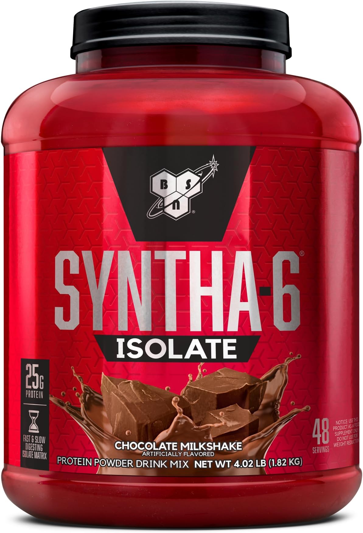 BSN SYNTHA-6 Isolate, Chocolate Post Workout Protein Powder for Muscle Gain, Whey Protein Isolate, Milk Protein Isolate, Essential Amino Acids, Chocolate Milkshake, 4.02 Pounds, 48 Servings