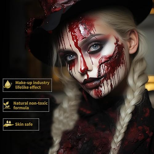 Miniatura 5 de Sangre coagulada de Halloween lavable, maquillaje realista de sangre de cicatriz de Halloween SFX en la caracuerpo, prefecto zombi vampiro,