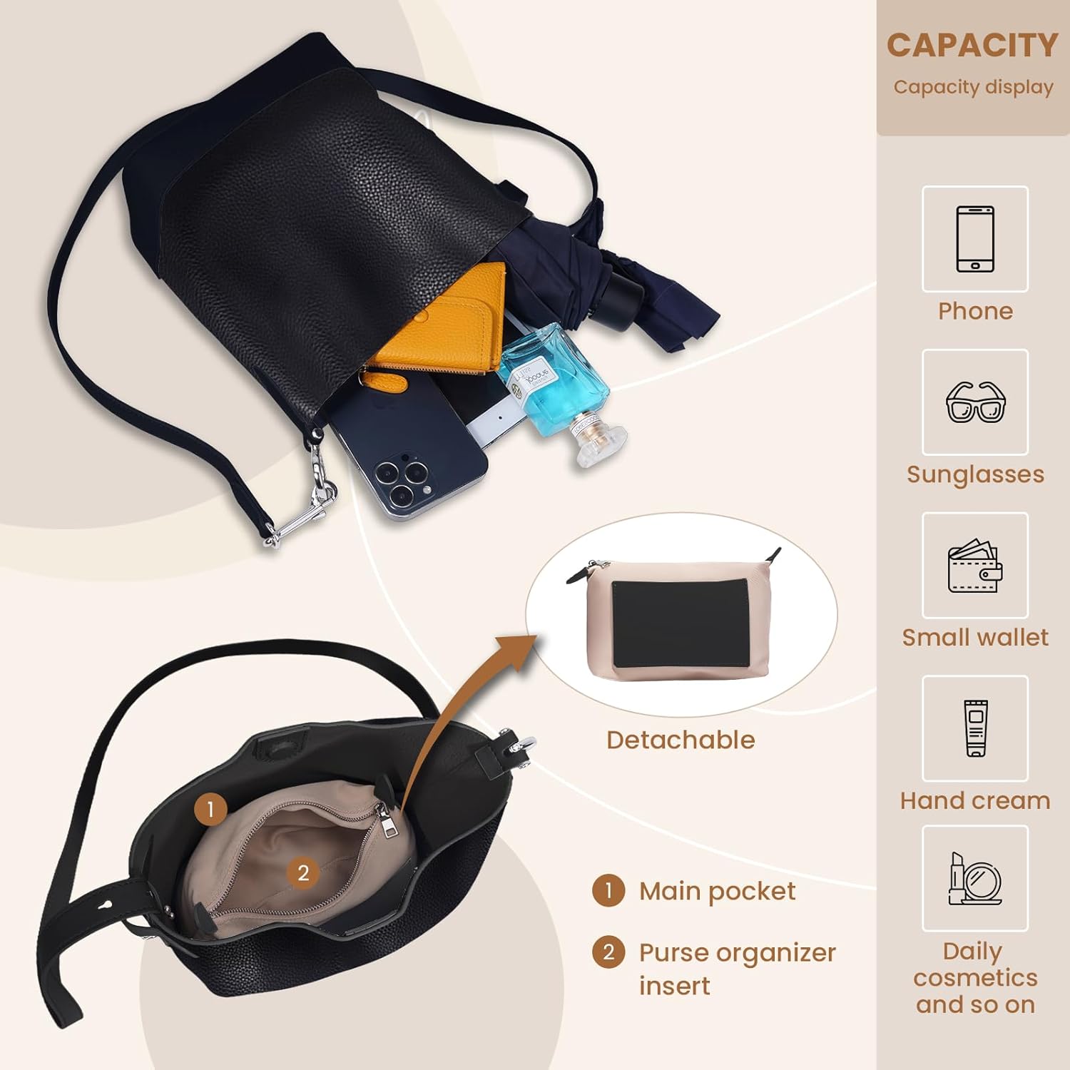 Genuine Leather Crossbody Bags for Women, Trendy Leather Purses Shoulder Bucket bags for women with Adjustable Strap - Image 4