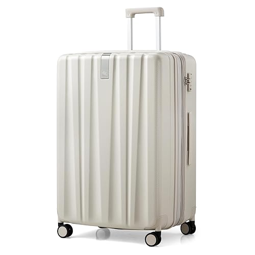 Hanke 29 Inch Expandable Checked Luggage Lightweight PC Hard Shell Luggage Suitcases with Wheels Travel Luggage Rolling Large Suitcase Travel Luggage Bag for Study Abroad.(Ivory White) - Expandable 29 Inch - Ivory White