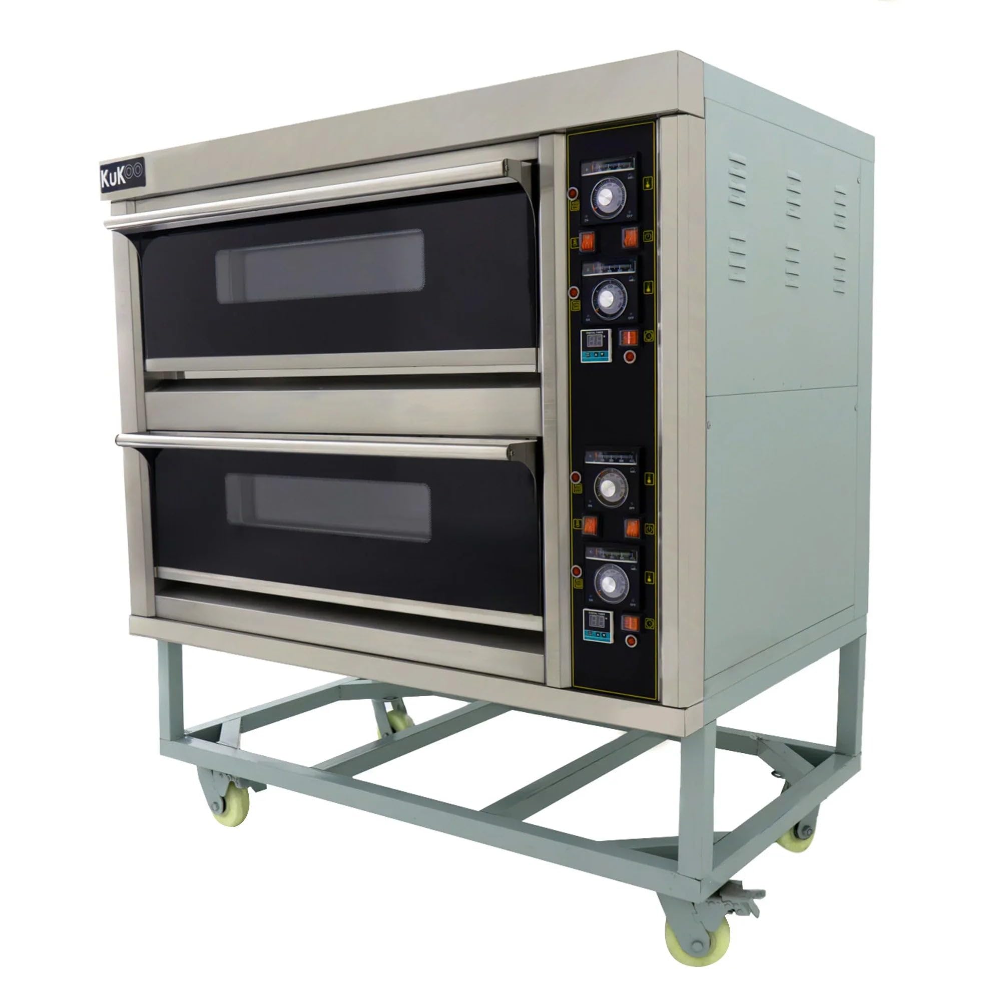 KuKoo Forno Pizza Professionale Elettrico Grande Doppia Camera Capacità 12 Pizze Temperatura Regolabile 0-400°C Timer Sonoro Teglie e Pietre Refrattarie Incluse