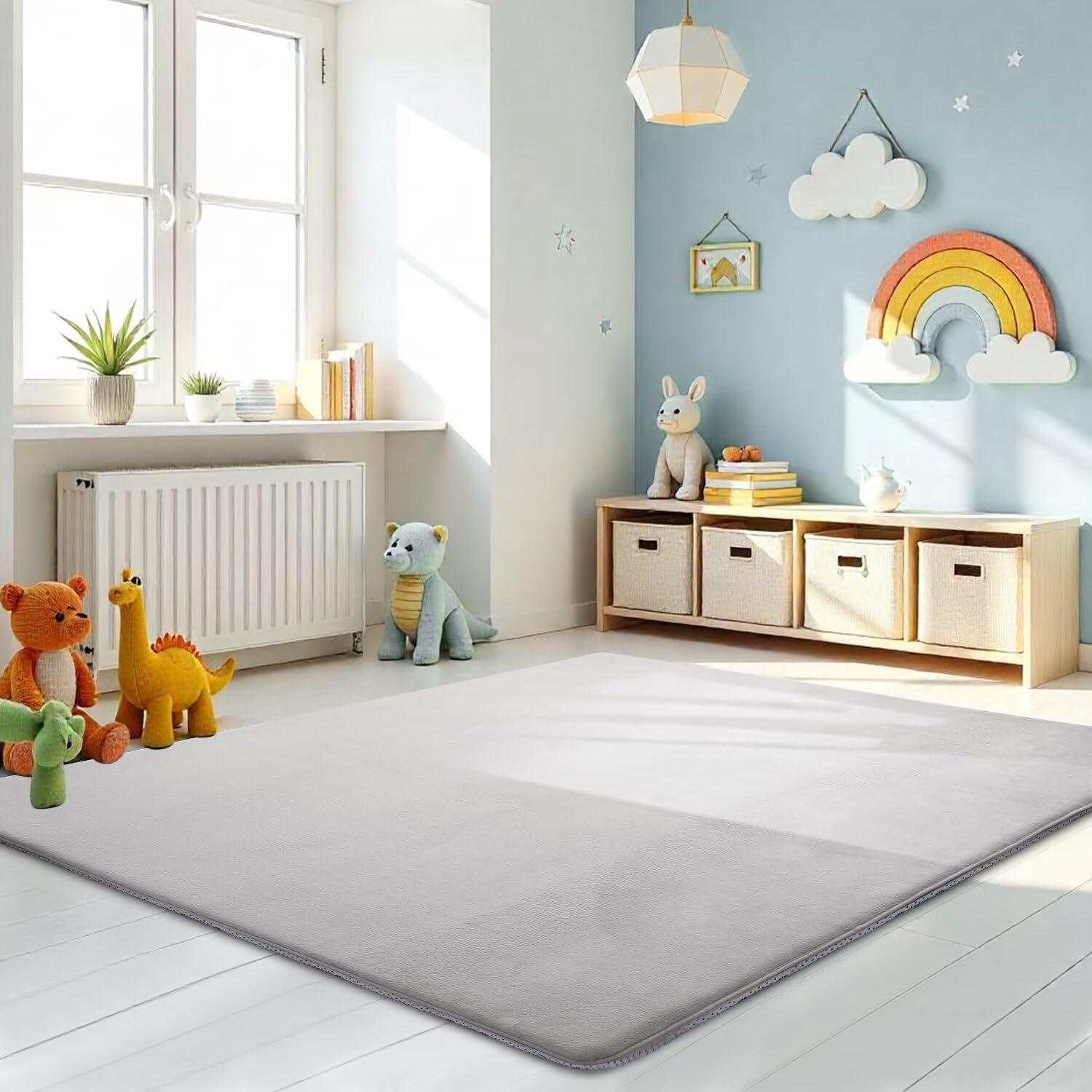 Krabbelmatte für Baby, 80×200×3CM Kinderteppich, rutschfest, Grau | Weicher, Dicker Kinderteppich, Baby-Krabbelmatte, Rutschfester Untergrund, Schutz beim Spielen, Geeignet für Mädchen & Jungen