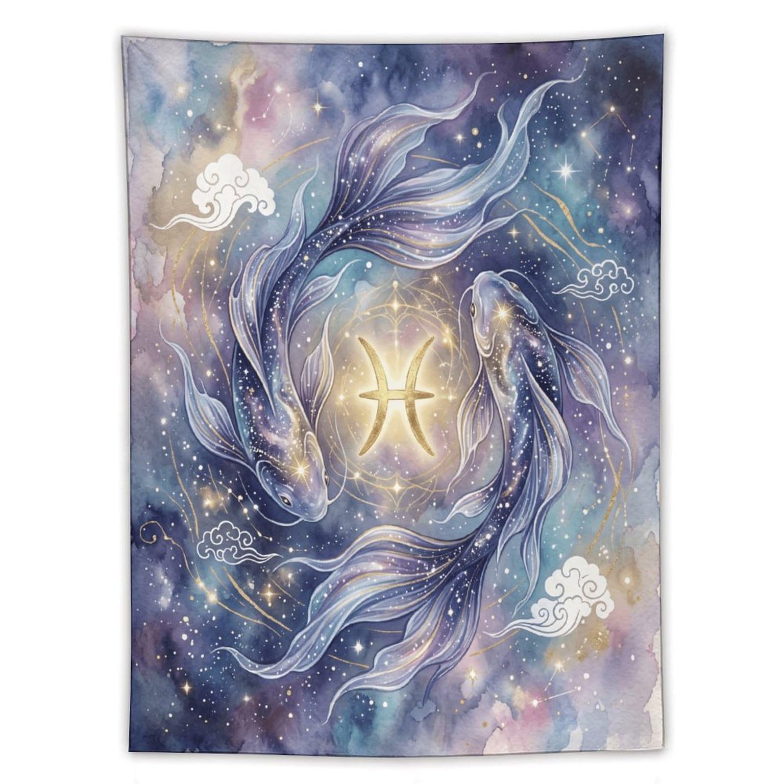 H3B8U2Y5 Cosmic Pisces Koi Wall Tapestry, Watercolor Style, Zen Water