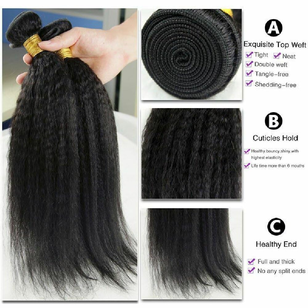 Cabello Natural Humano pelo humano natural brasileña yaki cabello humano Color negro natural natural kinky straight Human hair Bundles for women Total 300g 18 18 18 pulgadas