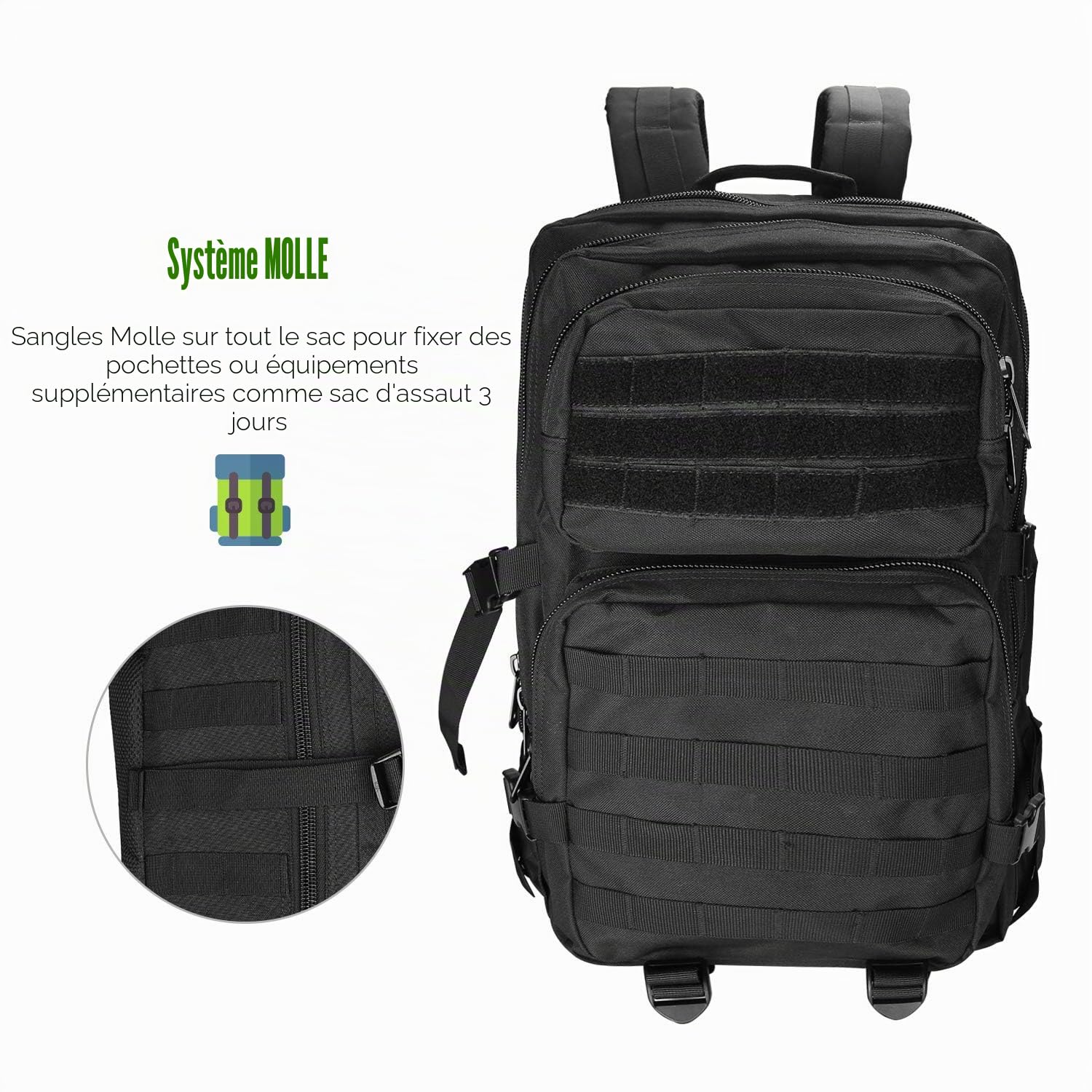 ProCase Sac à Dos Militaire de Grand Volume, Sac Tactique Voyage Multifonction, Sac Crossfit Randonnée pour Trekking/Randonnée/Camping/Voyage/École/Pêche/Alpinisme