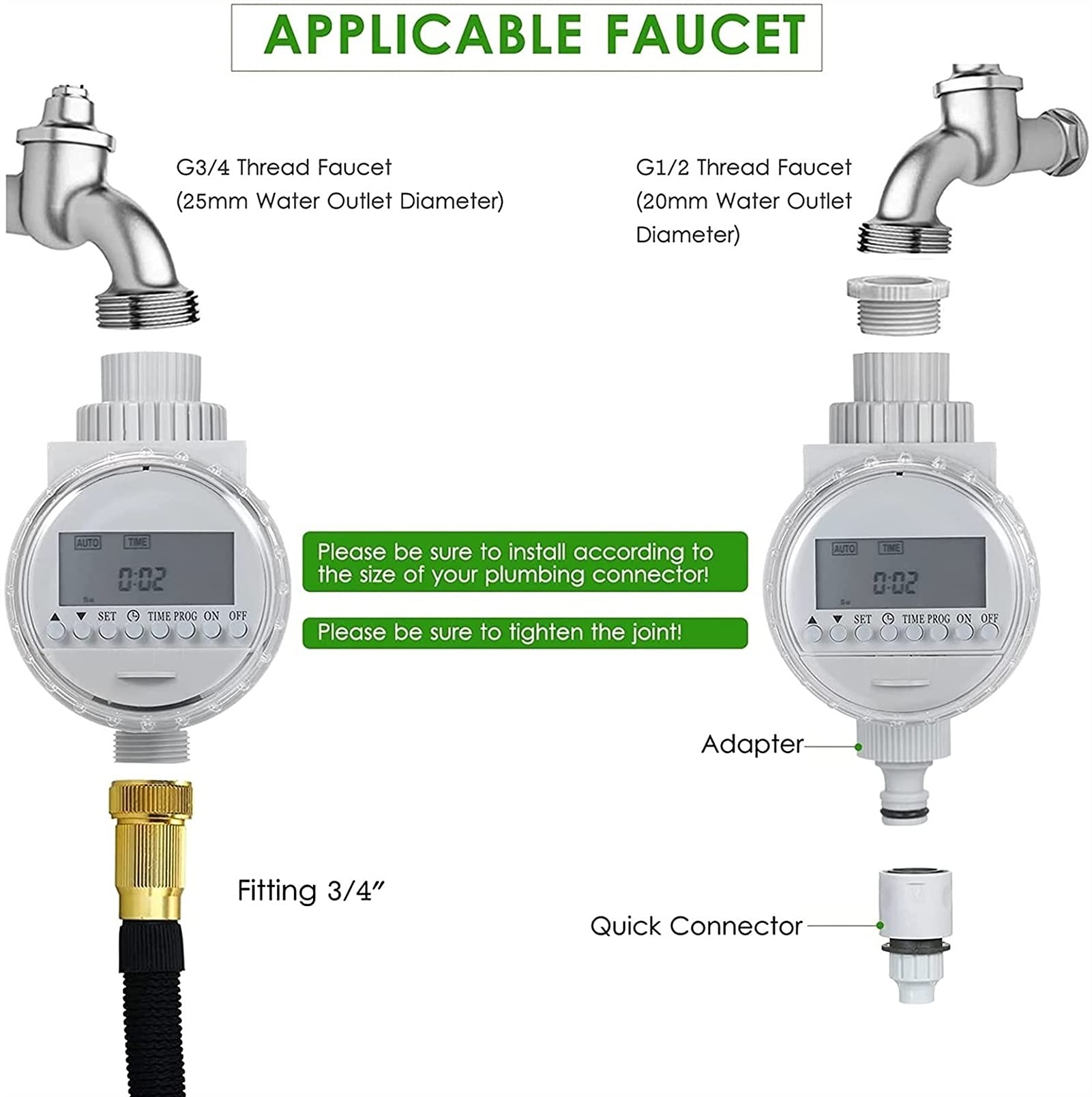 RJJ Timer Sprinkler, Timer di irrigazione ad Acqua Solare Garden Garden Electronic Programmeable Automatic Automatic Regolatore del Tubo Flessibile Rubinetto