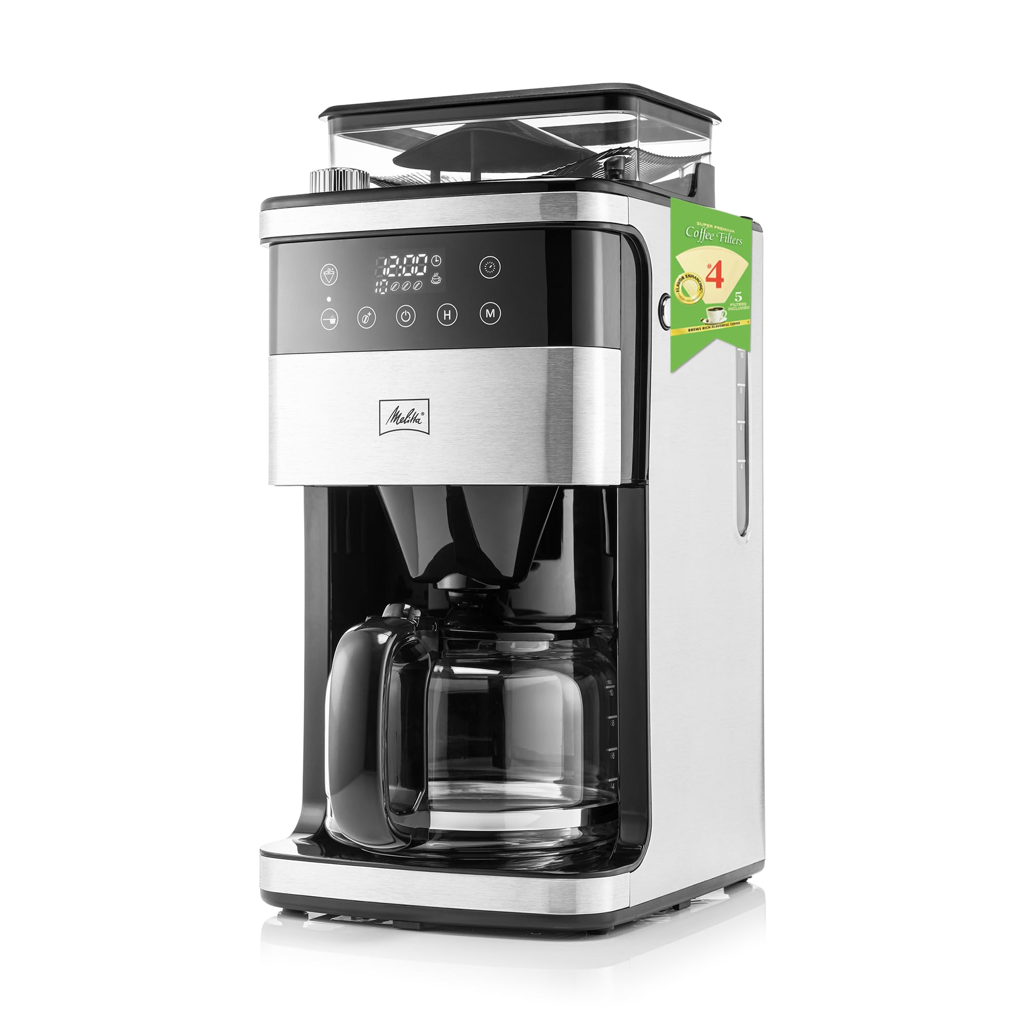 Melitta Aroma Fresh Plus 10-cup programmable coffee maker with built-in conical burr grinder
