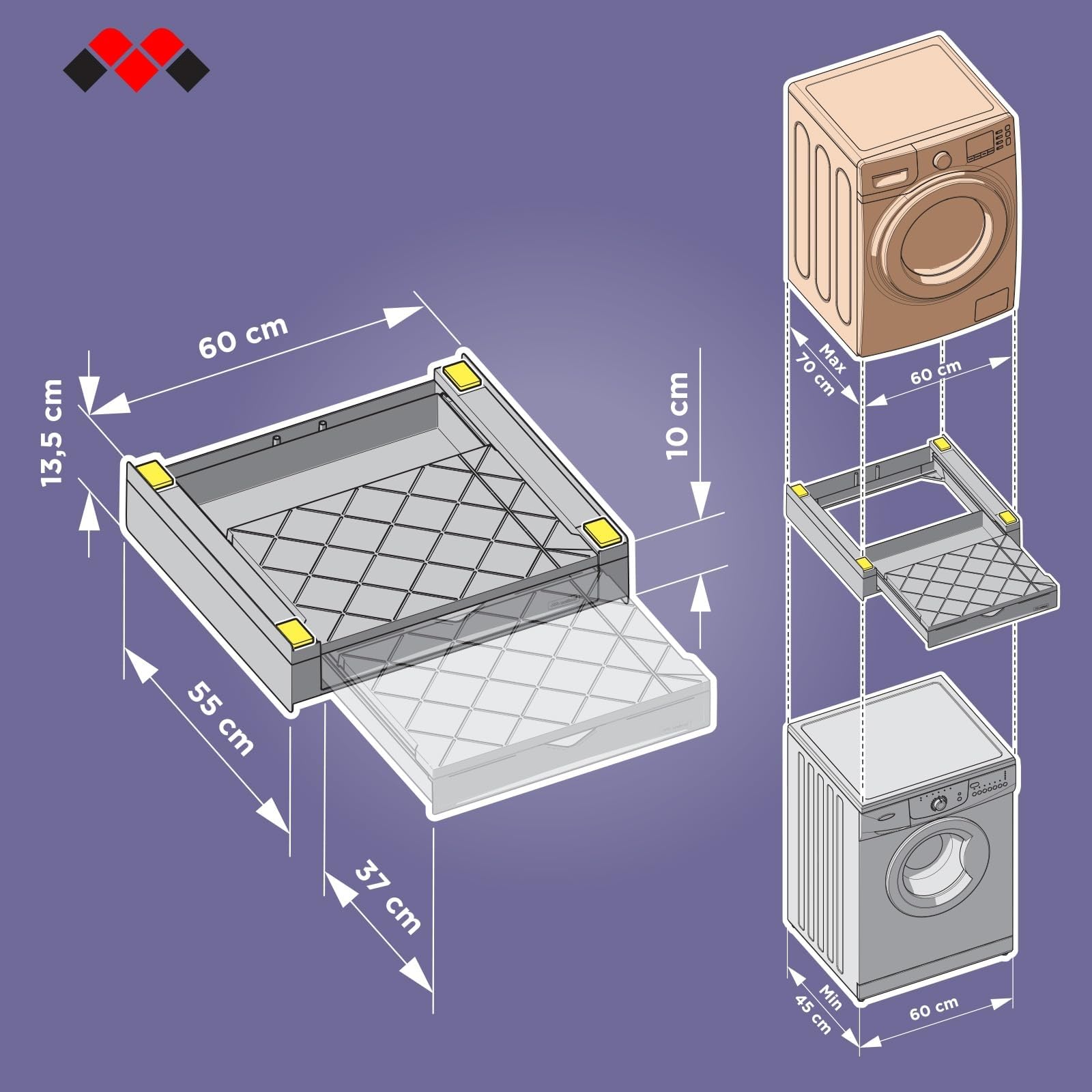 Meliconi Torre Duo Zwischenbaurahmen für Waschmaschine Trockner 2-in-1 Universal Vormontiert Platzsparend Made in Italy