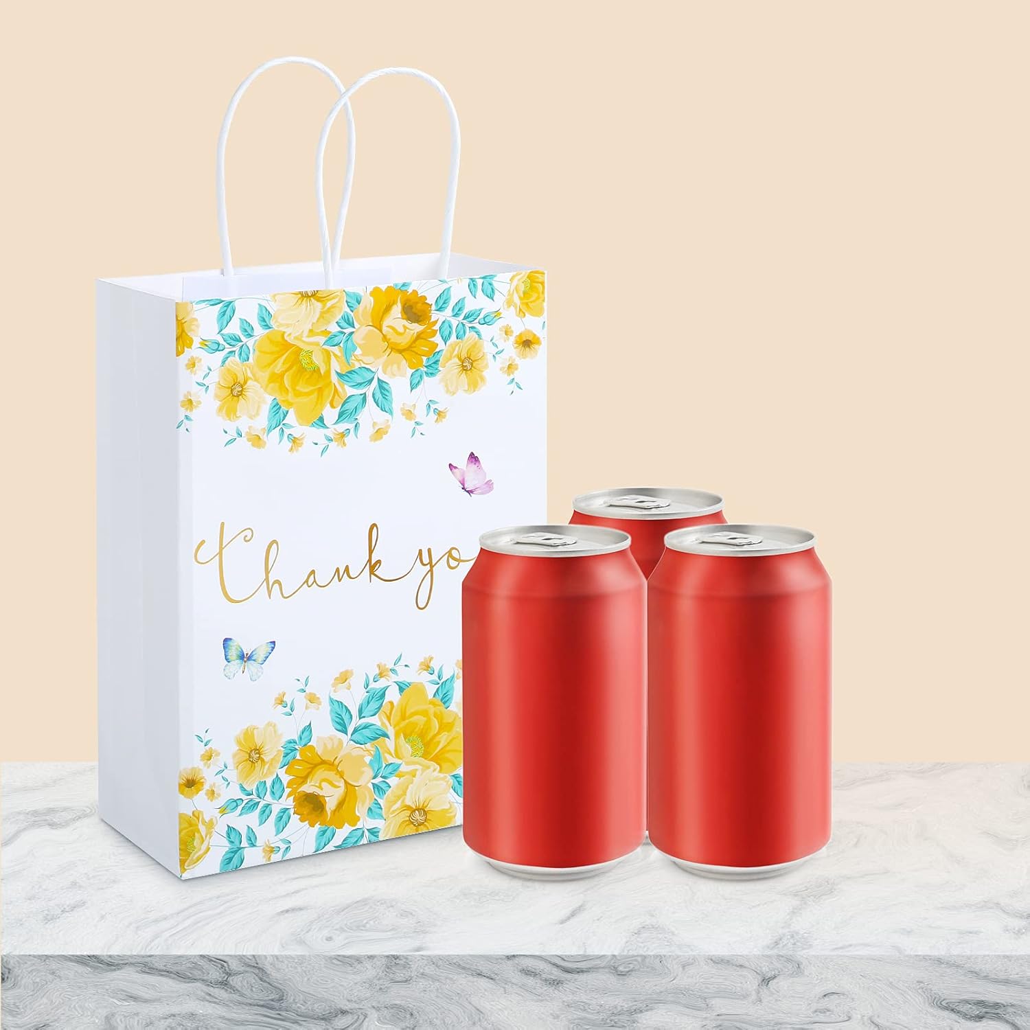 Kesote Thank You Gift Bags 24 Pack Floral Design Small Thank You Bag with Handles, 8.6" X 6.2" X 3" White Kraft Paper Bag Favor Bags Gift Bags for Small Business Wedding Bridal Shower Baby Shower - Image 8