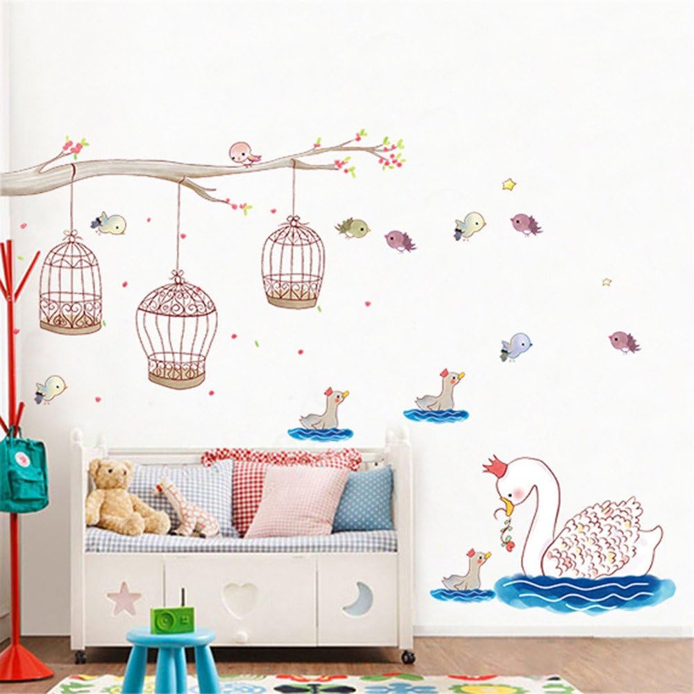 DIY Cartoon Bird Cage Swan Removable Wall Stickers Kindergarten Children's Room Bathroom Toilet Waterproof Wall Stickers