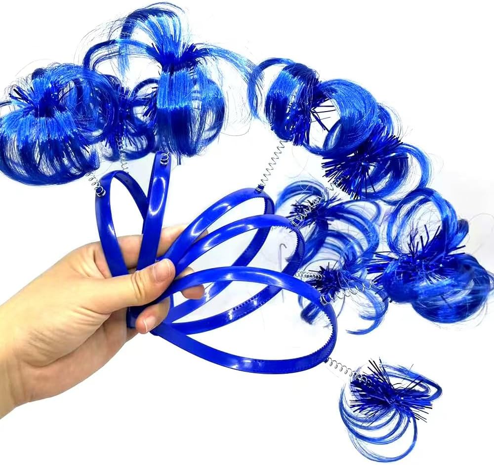 12 Pcs Tinsel Pom Pom Headband Tinsel Ponytail Headwear for Women Halloween Carnival Costume Accessories (Royal Blue) - Image 5