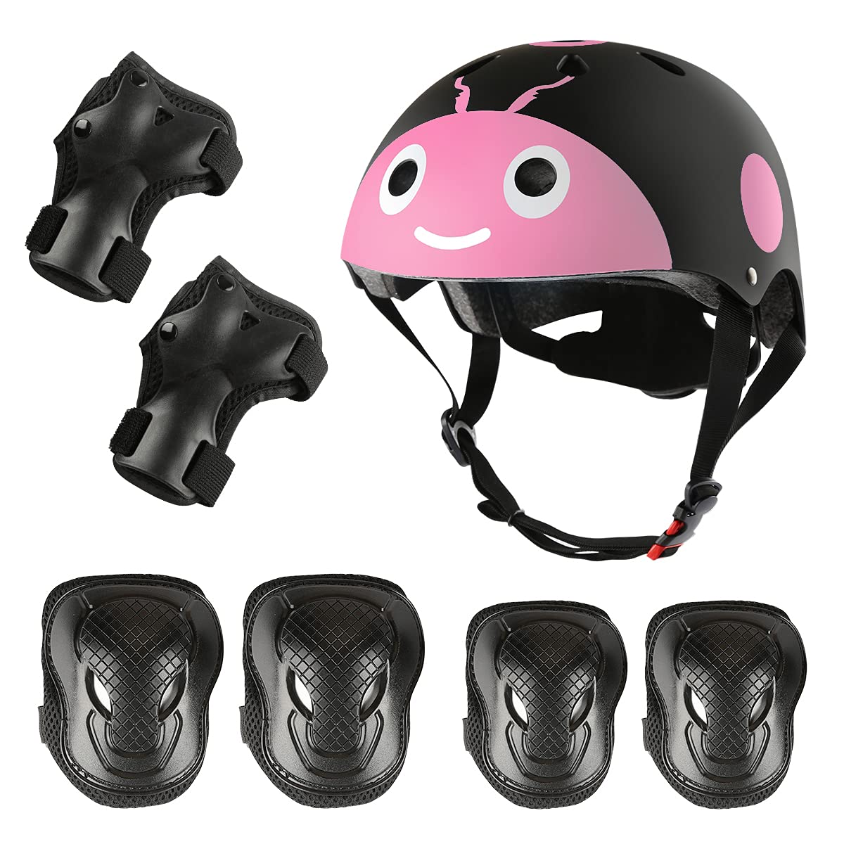 Besmall Kids Skateboard Helmet Knee Elbow Pads, Ages 6-8 Cute Helmet with Protective Gear Set 7PCS, for Child Girls Boys Bike Bicycle Cycling Scooter Inline Skating