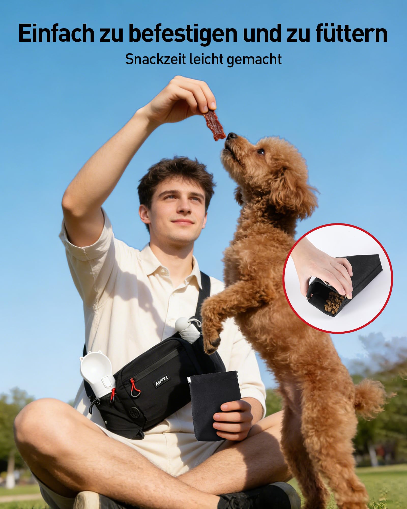 AGPTEK Bauchtasche mit Leckerli-Tasche, Futterbeutel Hunde, Leckerlibeutel für Hunde, leichte Gürteltasche Hüfttaschen für Hundespaziergänge, Reise, Wanderung und Outdoor-Aktivität