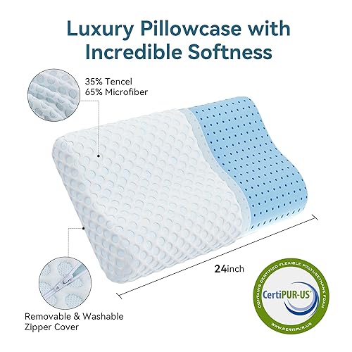 Miniatura 7 de Hcore Almohada de espuma viscoelástica, almohada ortopédica cervical con contorno de cuello para dormir de lado, espalda, estómago, almohada