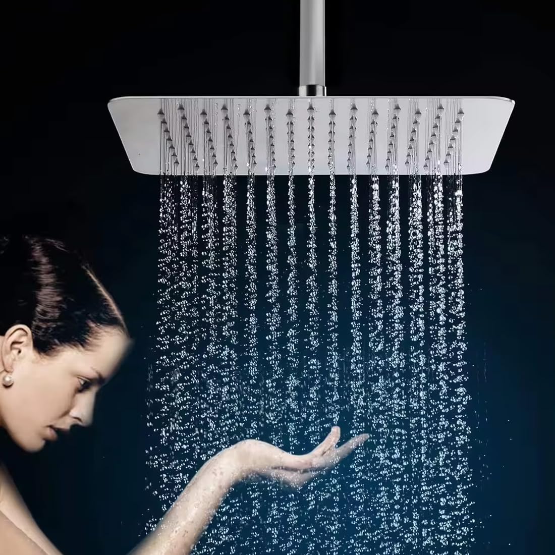Imaashi Stainless Steel Ultra Sleek/Silm Rain Showerhead Chrome Finish Square Overhead Shower with Easy-Clean Silicone Nozzles Long-Lasting Performance & Rust Resistance witout Shower Arm (12x12) 3
