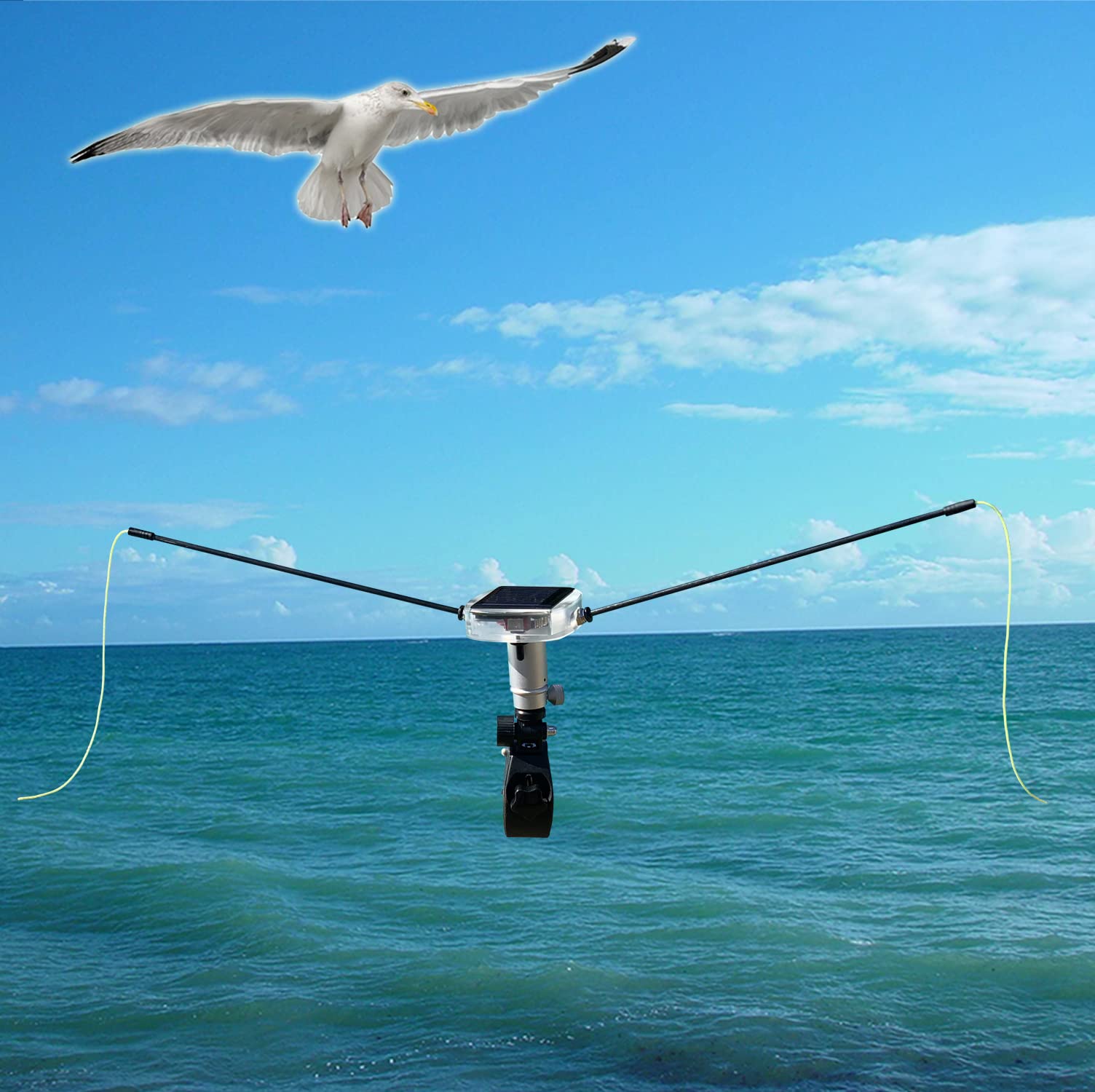 Basic 2-part, disuasor de pájaros con energía solar para botes y balcones, ensamblaje de barandillas, mantiene alejadas a las gaviotas, palomas y otras aves