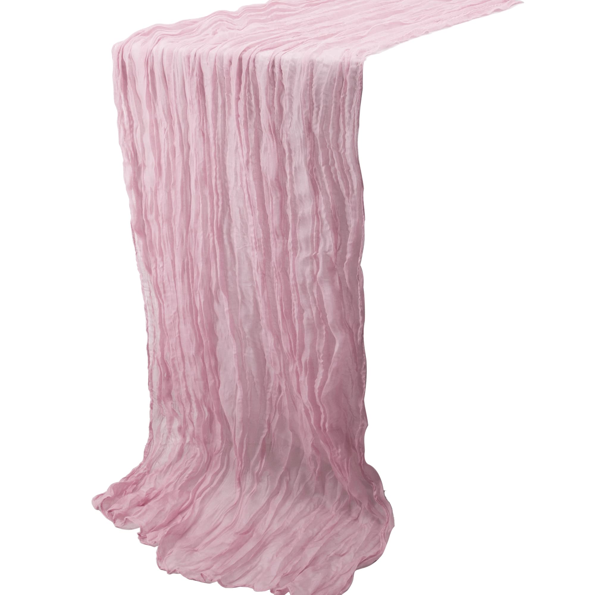Time to Sparkle 3PCS Cheesecloth Table Runner 90X400CM Vintage Gauze Romantic Table Runner for Wedding Bridal Shower Birthday Party Table Decor Baby Pink