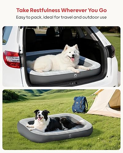 Miniatura 3 de QPAU Cama inflable para perros con lados, cama lavable para mascotas al aire libre para viajes, campamento y hogar, cama portátil impermeable para