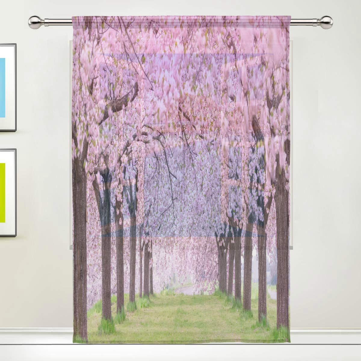 Cherry Blossoms Sheer Curtain for Living Room Bedroom Dining Room Window Rod Pocket, 55 x 84 inches, Beautiful Sakura in Japan Obuse-Machi